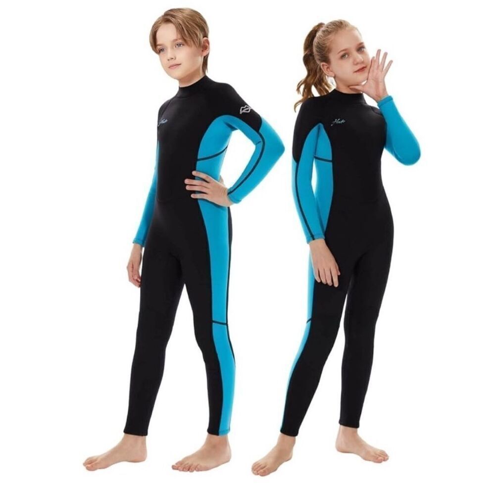 NWT! Hevto Youth 3/2MM Back Zip Full Body Wetsuit Black/Blue Size 8